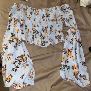 Floral Off the Shoulder Ruffle Long Sleeve Blouse